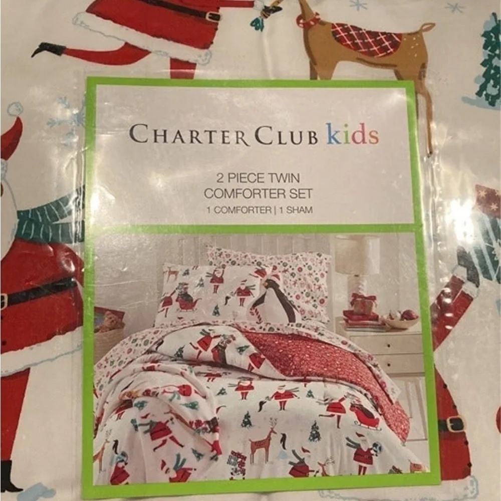 NEW CHARTER CLUB KIDS TWIN SANTA & FRIENDS REVERSIBLE 2 PIECE COMFORTER TWIN SET